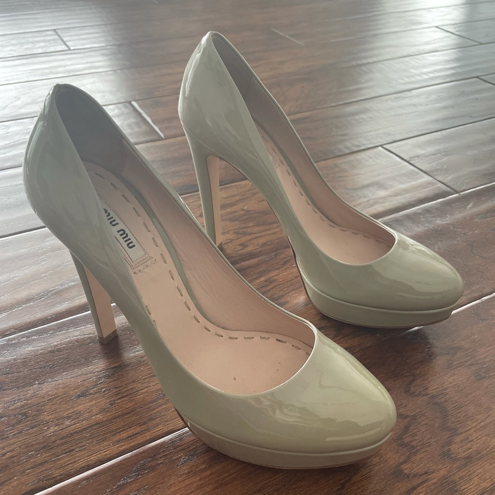 Gray, Patent Leather, Miu Miu Heels, Size 8.5. Gr… - image 1
